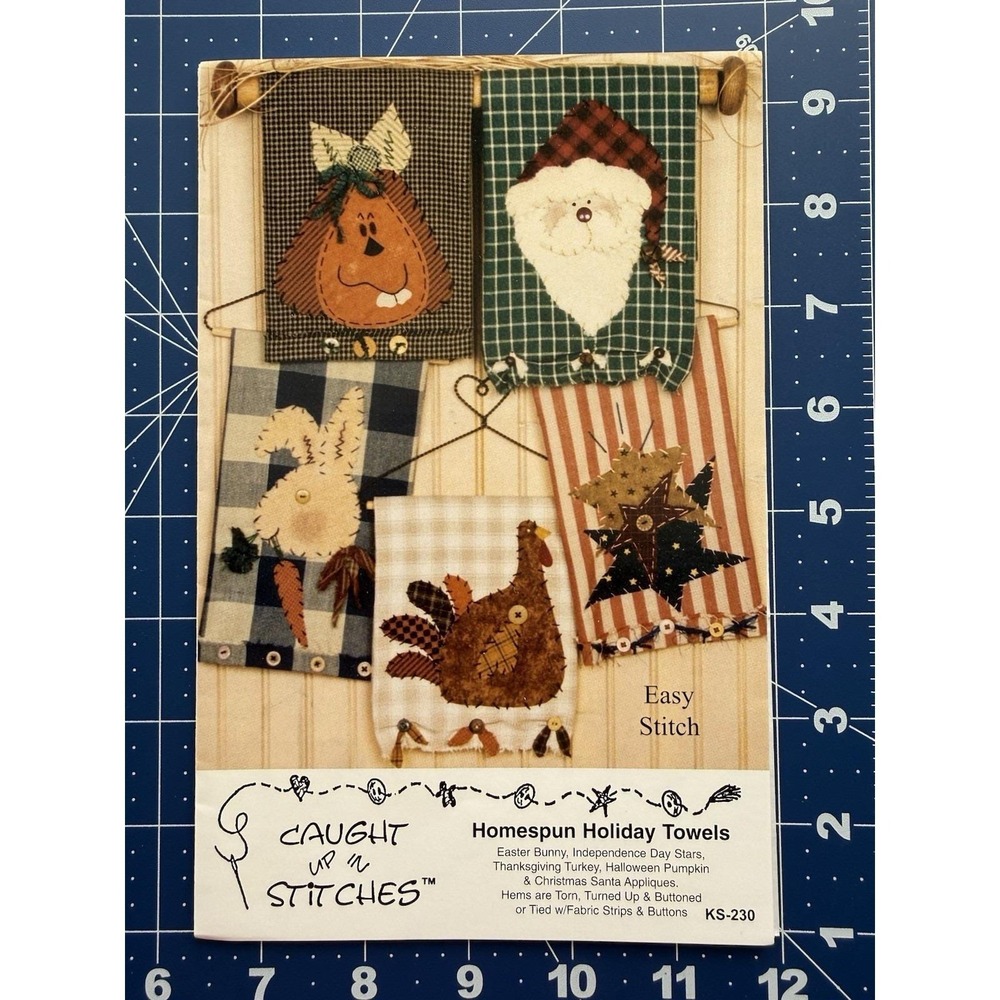 Caught Up In Stitches Easy Stitch HOMESPUN HOLIDAY TOWELS Pumpkin Bunny Santa…